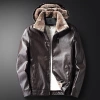 Winter men's PU leather cotton jacket, youth fur one-piece, fleece, thickened, hooded, slimming trend 1118 Application Scenario